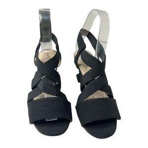 Life Stride Charlotte Black Elastic Strappy Block Heel Sandals‎ Women Size 8W